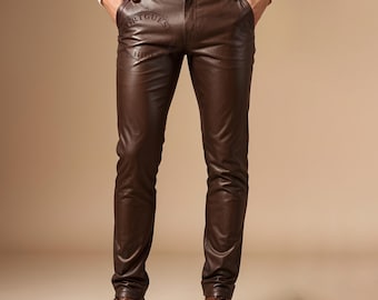 Genuine Brown Leather Gothic Pant - Slim Fit Custom Trouser