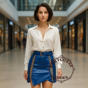 Handmade Blue Leather Mini Kilt Skirt: Gothic Punk Fashion