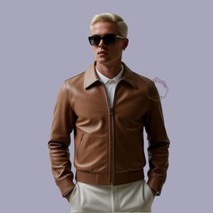 Veste motard en cuir marron 100 % véritable pour homme - Veste en cuir marron faite main pour homme - Veste en cuir marron personnalisée - Cadeau pour lui