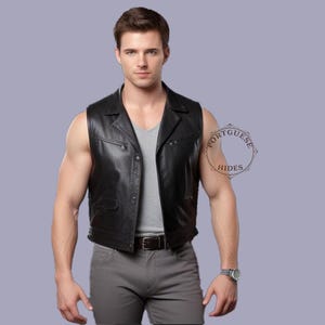 Handmade Black Leather Biker Vest: Genuine Leather, Classic Style