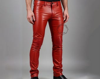 Genuine Red Leather Gothic Pant for Men: Custom Fit
