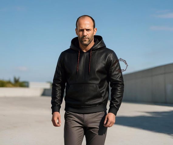 Handmade Men's Black Leather Hoodie Winter Hooded Biker Jacket