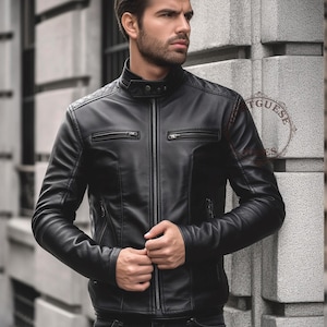 Handmade Black Leather Biker Jacket: Personalized Fit
