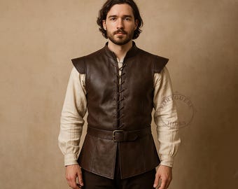 Handmade Full-Grain Leather Doublet: Medieval Renaissance LARP Vest