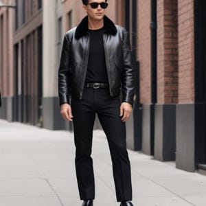 Veste en fourrure 100 % cuir véritable noir pour homme - Veste en cuir noir faite main pour homme - Veste en cuir noire personnalisée - Cadeau pour lui