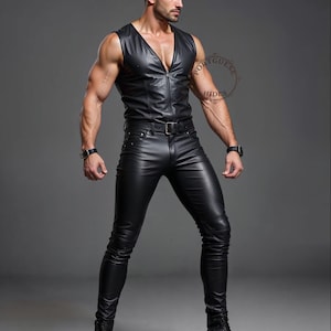 Pantalon motard en cuir véritable noir : style gothique personnalisé