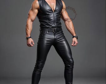 Genuine Black Leather Biker Pant: Custom Fit Gothic Style