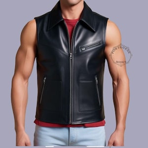 Handmade Lambskin Leather Vest: Classic Black Motorcycle Waistcoat