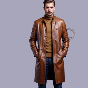 Men’s Handmade Sheep Leather Trench Coat: Long Winter Outerwear