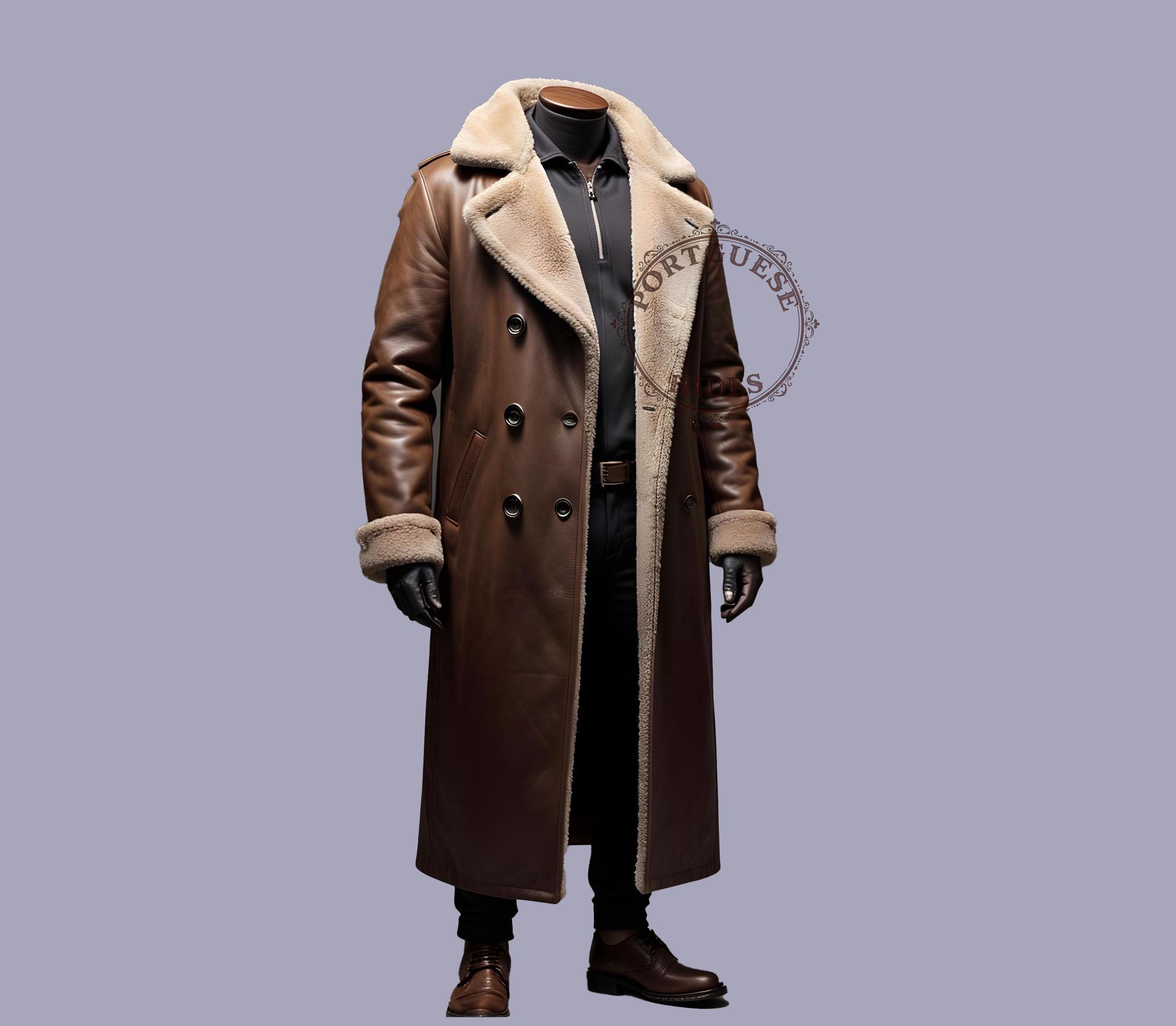 Men's Handmade Sheep Leather Trench Coat: Fur Lined Winter