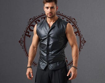 Handmade Lambskin Leather Vest: Classic Black Motorcycle Waistcoat