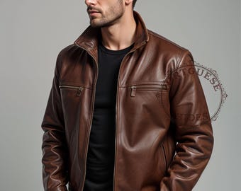 Handgefertigte Braune Leder Bikerjacke: Anpassbare Herrenjacke