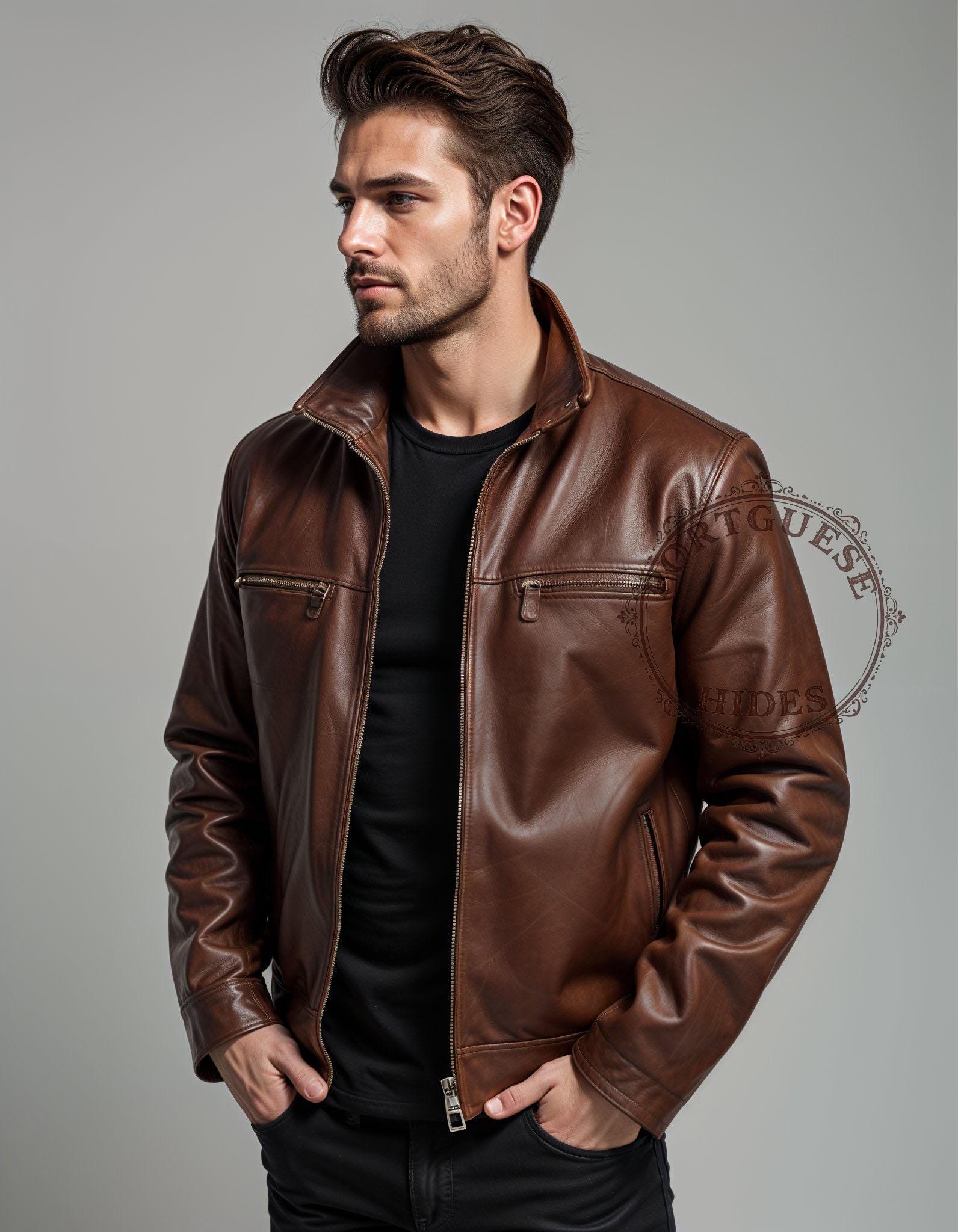 Veste En Cuir Homme WINCHESTER Style Bombardier - Marron, Taille L - Occasion Parfait état