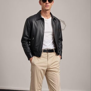Blouson motard en cuir noir 100 % véritable pour homme - Blouson en cuir noir fait main pour homme - Blouson en cuir noir personnalisé - Cadeau pour lui