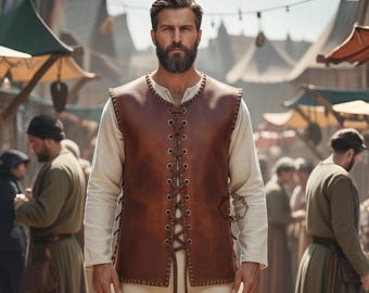Chaleco Steampunk de cuero marrón hecho a mano para hombre - Chaleco gótico para cosplay