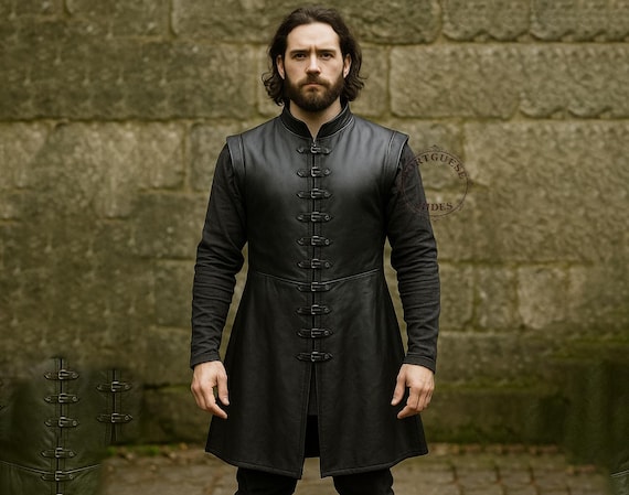 Custom Black Leather Long Vest Men's Sleeveless Trench Coat