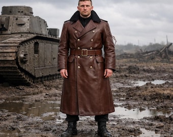 Abrigo de cuero marrón para hombre con forro de piel - Disfraz de ranger medieval - Abrigo cálido para LARP
