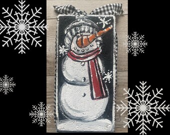 Snowman Brick, Hand Painted, Doorstopper, Porch Sitter, Personalized