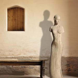 Large Female Sculpture from Solid Wood, Woman Art Statue, Unique Home Décor, 93 cm / 36,6" high. Silent Desire S1