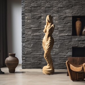 Large Female Sculpture from Solid Wood, Woman Art Statue, Unique Home Décor, 107 cm / 42,125" high. SA