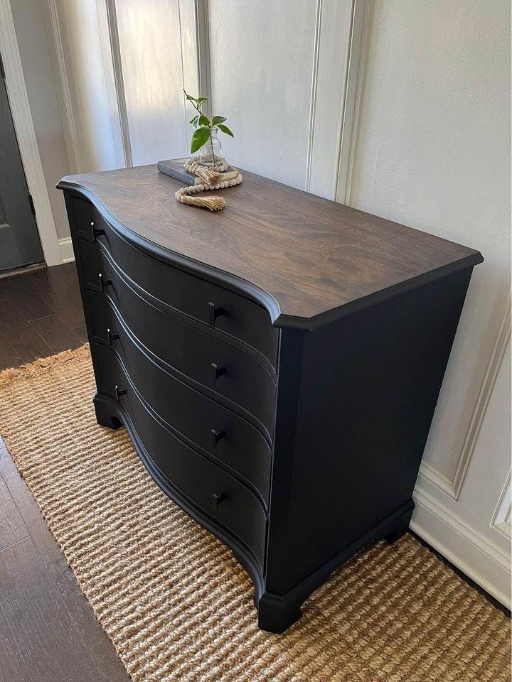 SOLD** Vintage, Black 4-drawer Dresser | Paint + Stain Combo - Etsy