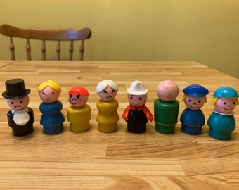 8 Vintage Fisher Price Wooden Little People #1