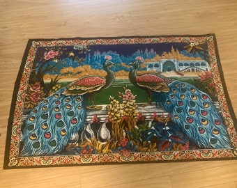 Vintage Peacock Tapestry Velvet Wall Hanging Rug