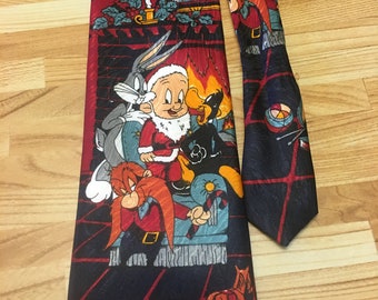 Vintage Looney Tunes Bugs Bunny Christmas tie necktie