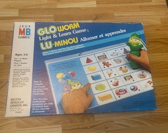 Vintage GloWorm Light and Learn Game, Glo worm Doll Board Game Glow worm Toy