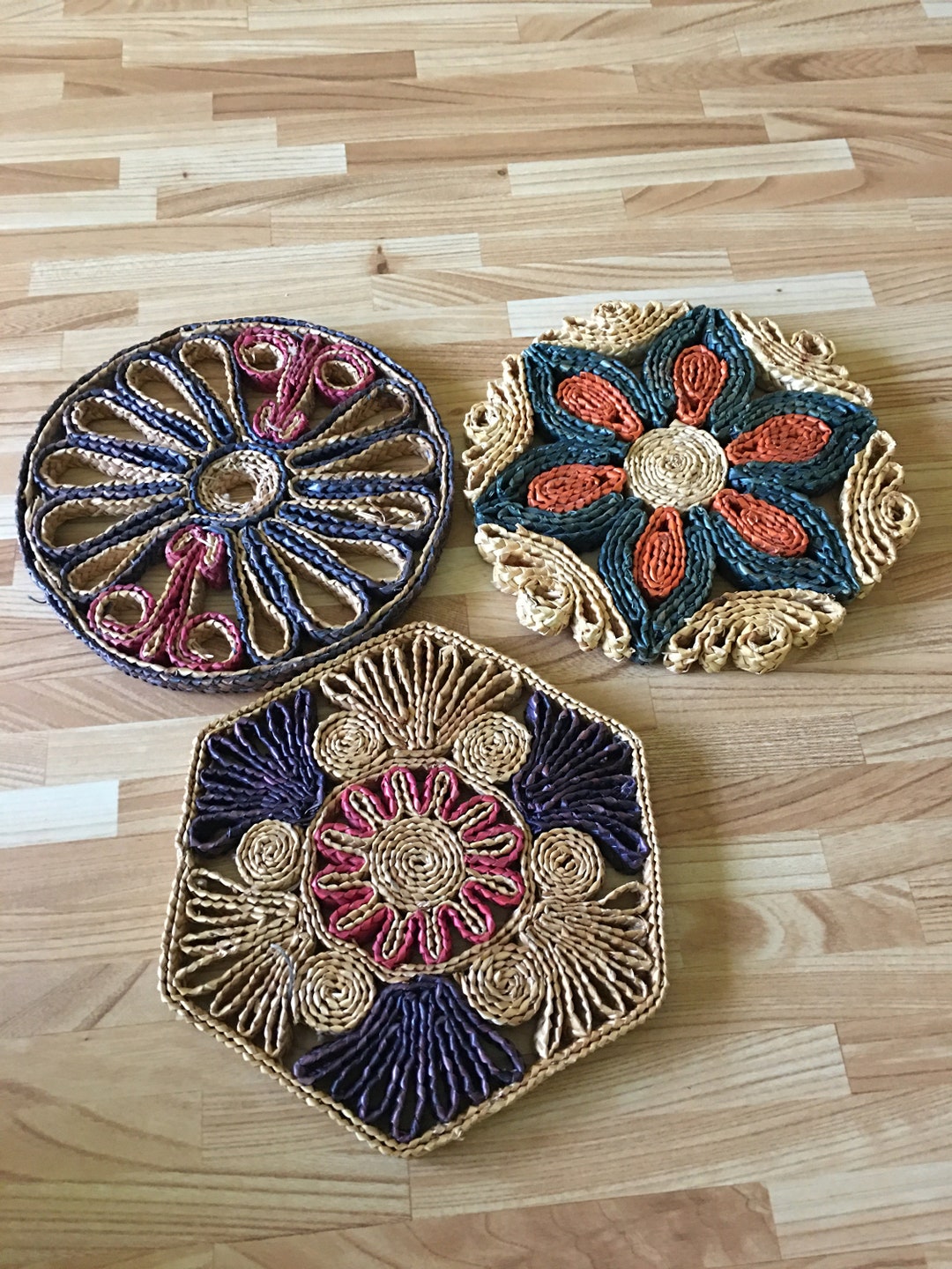 Vintage Rattan Wicker Trivets Hot Plate Pads Set of 3 Etsy