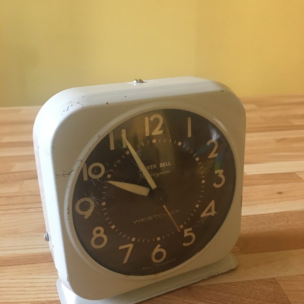 Vintage Westclox Silver Bell Monogram Alarm Clock Wind Up