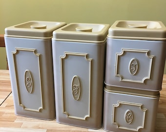Vintage Aluminum Canister Set Mustard Yellow