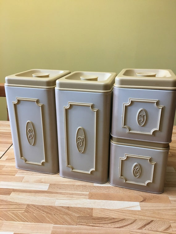 Vintage Aluminum Canister Set Mustard Yellow Etsy