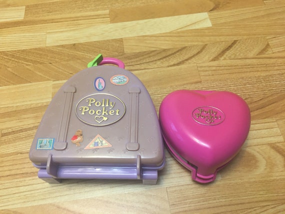 Vintage Bluebird Polly Pocket Compact Purple Suitcase and Pink Heart 