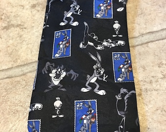 Vintage Looney Tunes Tie Necktie Tasmanian Devil Bugs Bunny Sylvester Tweetie Bird Marvin the Martian