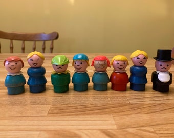 8 Vintage Fisher Price Wooden Little People #2