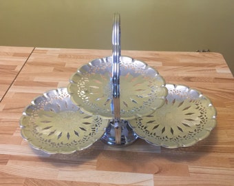 Vintage Silver 3 tier fold out Serving Tray Kitchenware