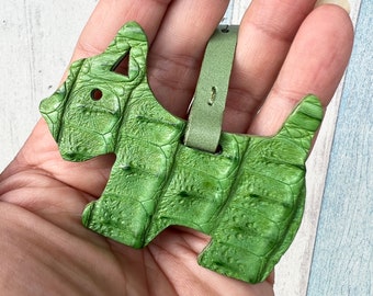 One piece only Small size - Benny the Scottish crocodile skin and vegetable tanned leather charm ( Apple Green )