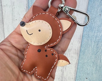 Small size - LiLi the Fawn cowhide leather charm with lobster clasp version( brown )