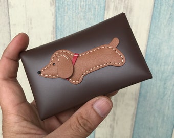 Dachshund leather cardholder ( dark brown )