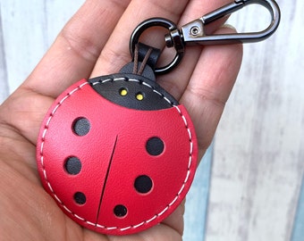 Small size - Penny the ladybug cowhide leather charm with lobster clasps version ( Red / black)