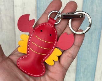 Small size - Larry the lobster cowhide leather charm with lobster clasps version ( red )