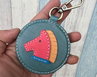 Standard size - Beon the horse leather charm in lobster clasps version ( turquoise / red  )