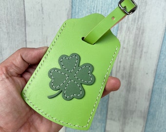 Clover leather luggage tag ( Green )