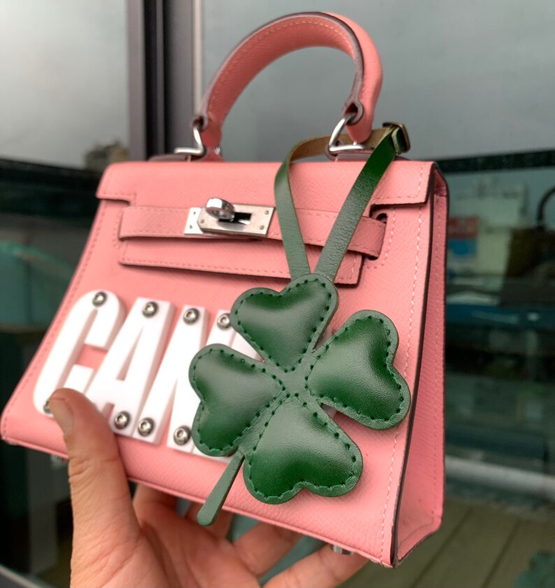 Small size Green Clover the vegetable tanned leather leather charm