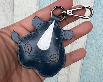 Small size - Rick the Rhino leather charm with lobster clasps version ( dark blue )