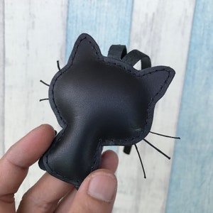 Small Size Leila the Cat Cowhide Leather Charm Black - Etsy
