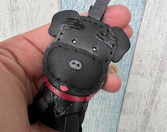 Small size - Gerdie the Schnauzer cowhide leather charm ( black )