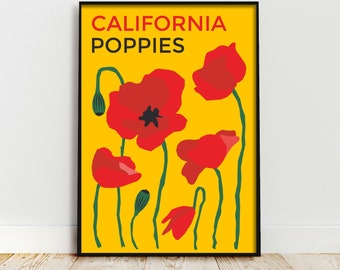 Mid century modern vintage iconic abstract California poppies poster print download printable art