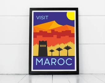 Mid century modern vintage iconic abstract Maroc travel poster print download printable art